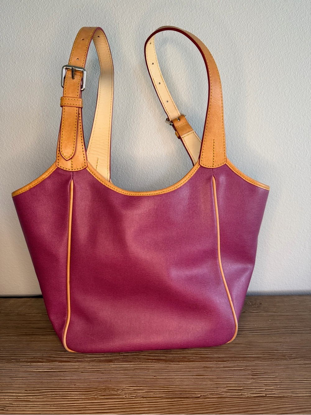 Dooney & Bourke Magenta Tote with Tan Leather Trim - Picture 2 of 5